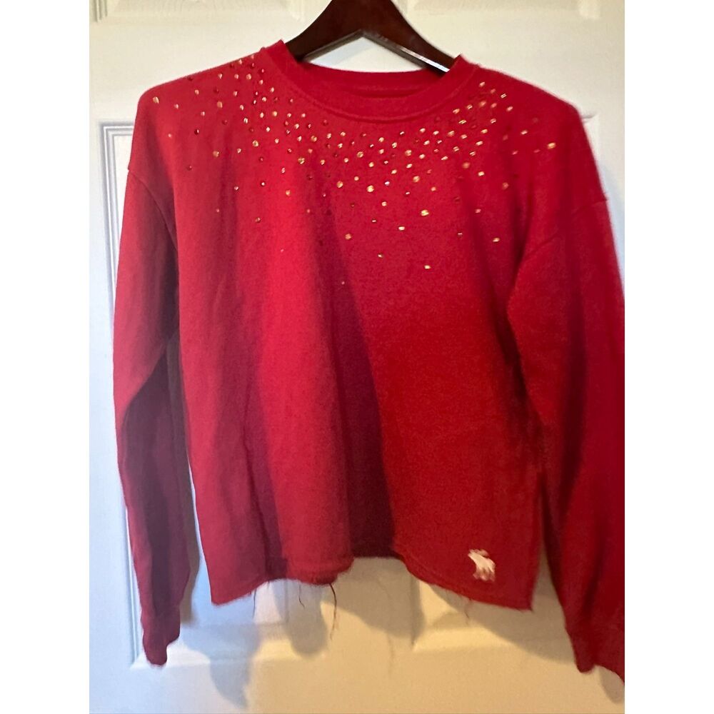 Abercrombie Kids Girls’ Sweatshirt Size XXL Red Embellished Pullover Crewneck